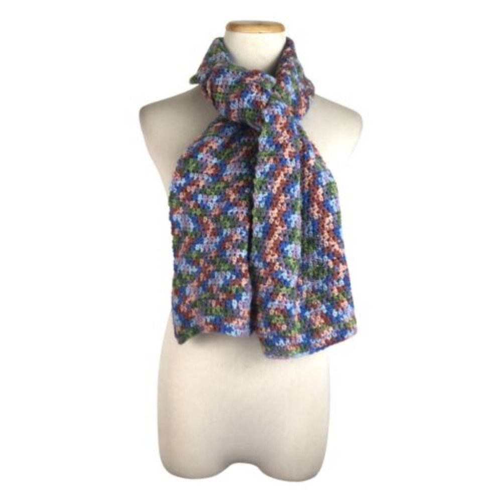 Vintage Crocheted Scarf Larger Size Hand Crochet 1990s Handmade Neck Multicolor